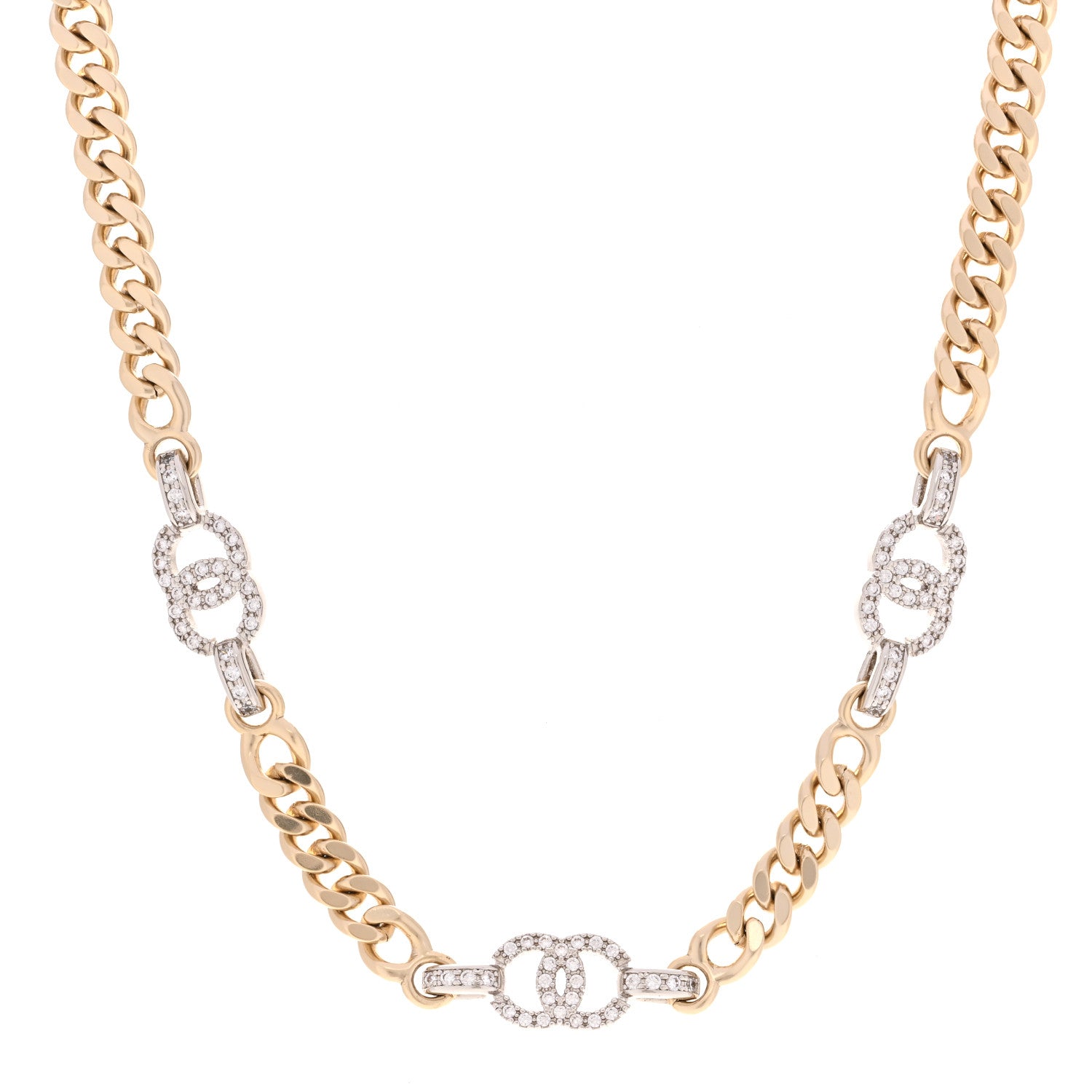 Chanel Crystal CC Chain Links Choker Necklace Gold 1 of 6