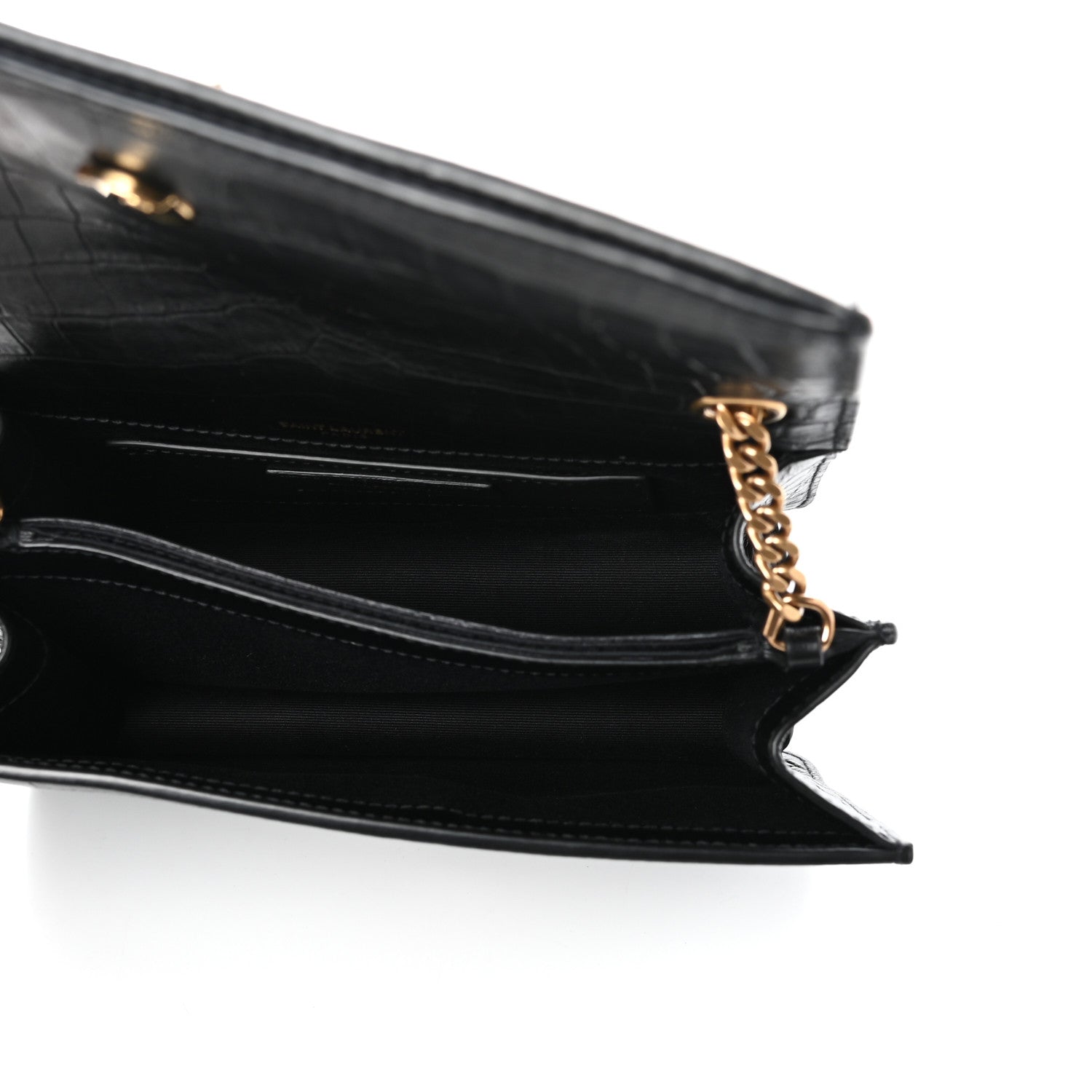 Saint Laurent Calfskin Crocodile Embossed Small Monogram Sunset Black 5 of 10