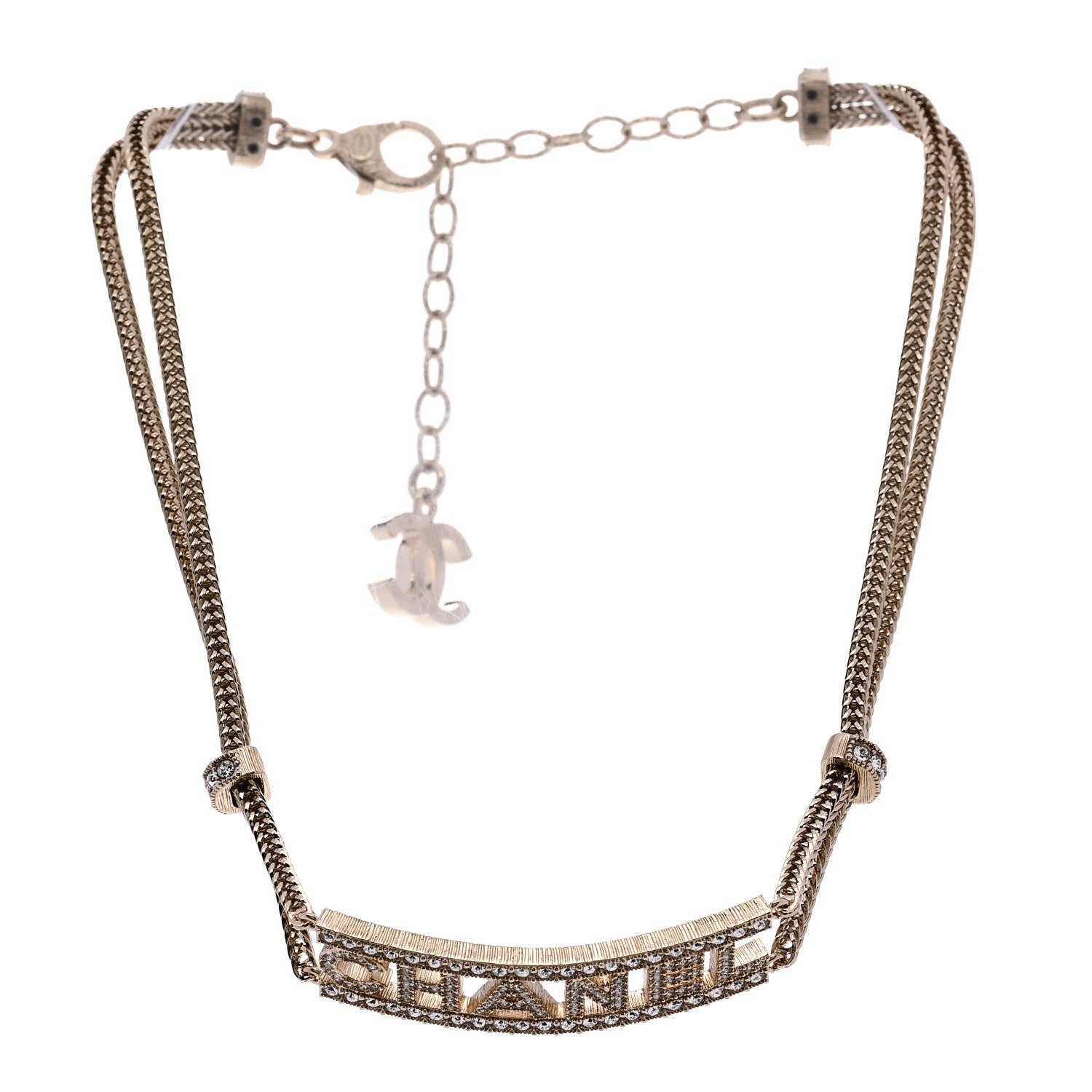 Chanel Metal Crystal Logo Choker Necklace Gold 3 of 6