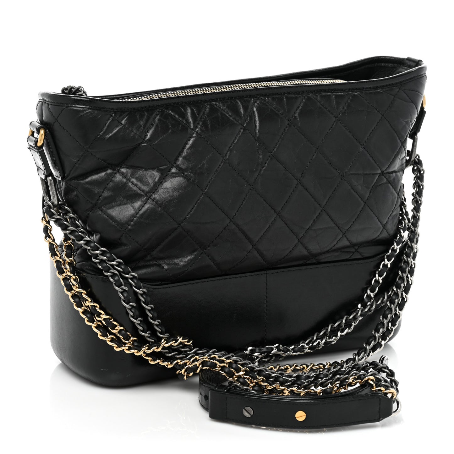 Aged Calfskin Quilted Medium Gabrielle Hobo Black