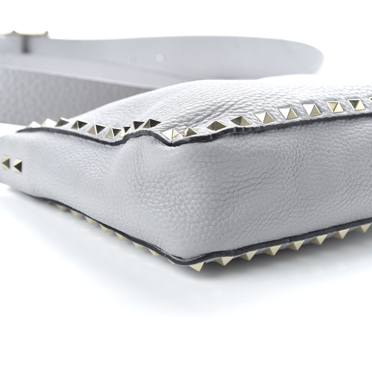 Pebbled Calfskin Mini Rockstud Flip-Lock Messenger Bag Pastel Grey
