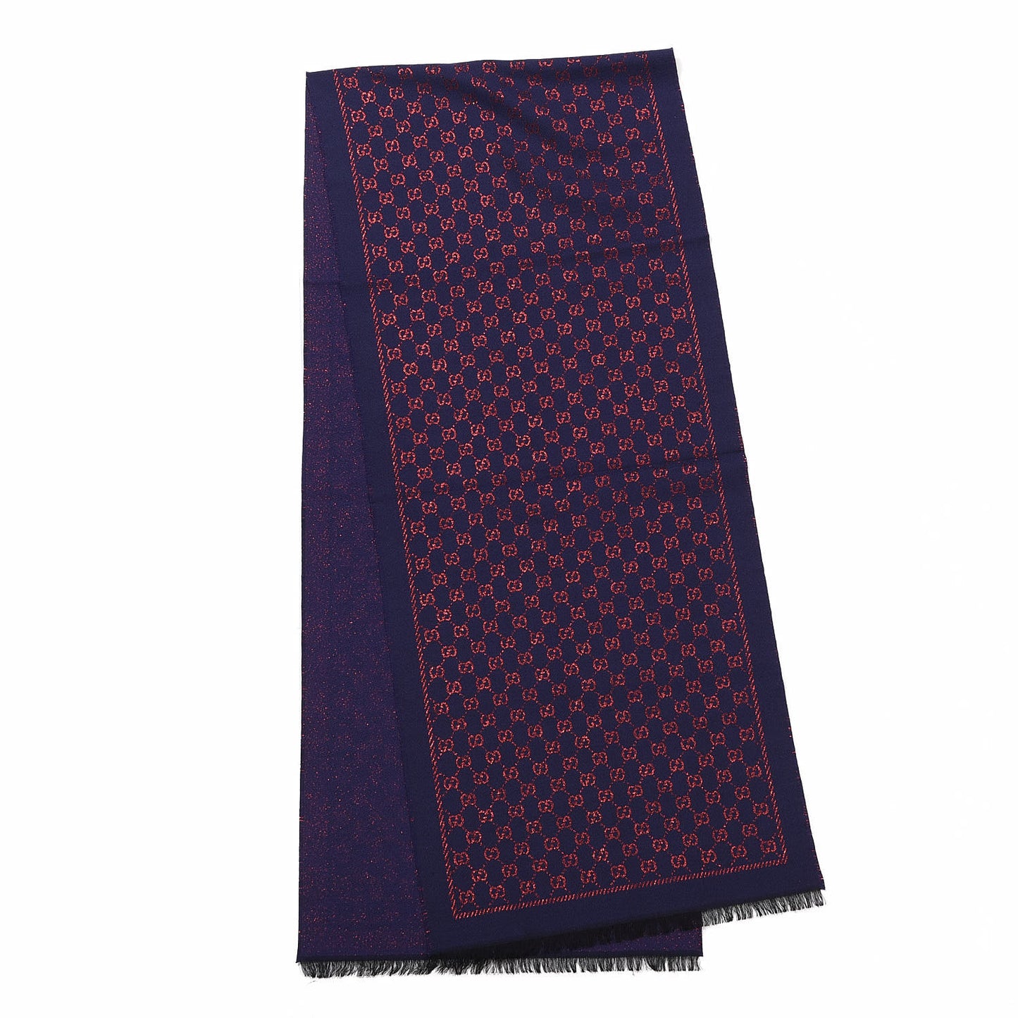 Wool Silk Jacquard GG Monogram Stenix Scarf Navy Red