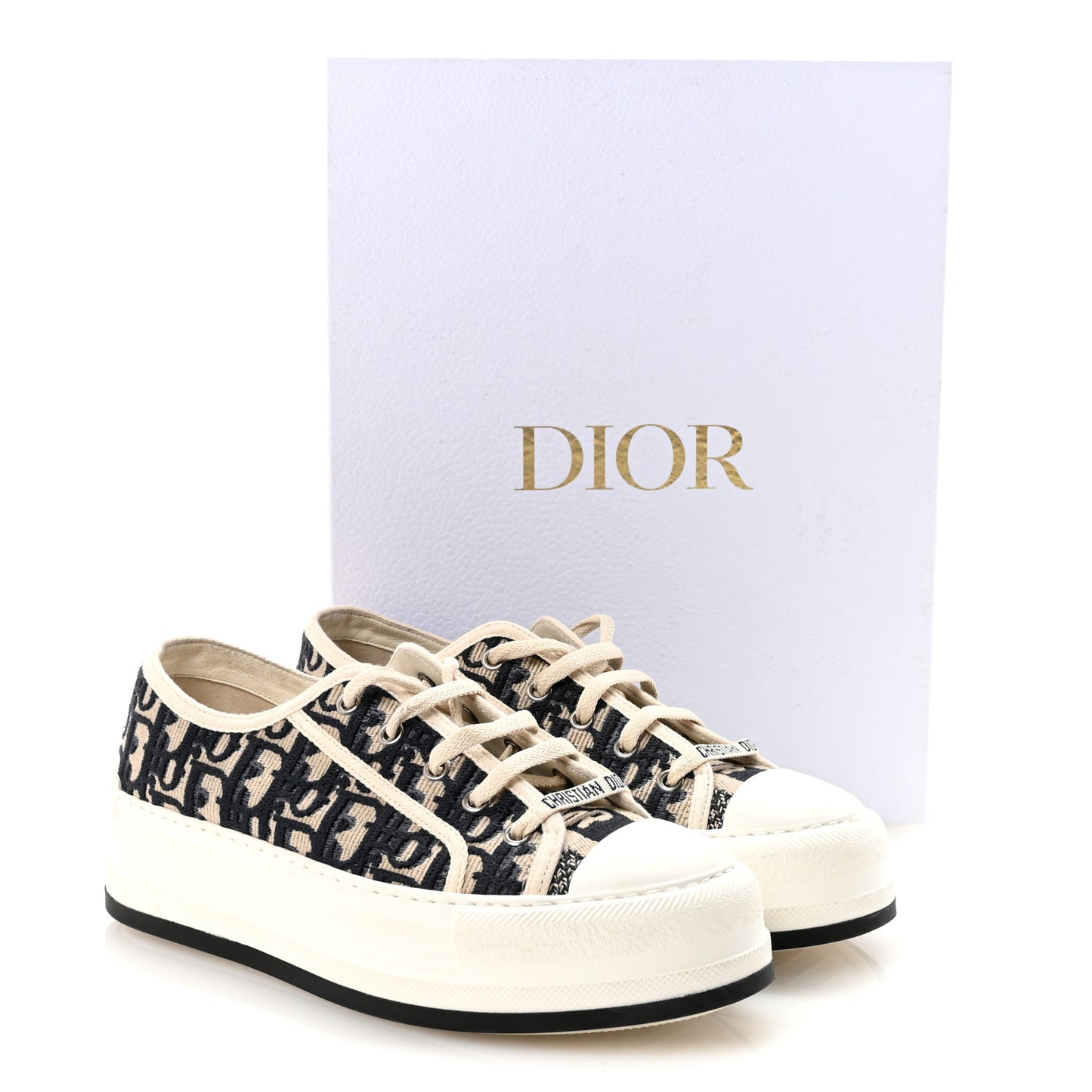 Canvas Oblique Walk'N'Dior Low Top Platform Sneakers 38 Deep Blue