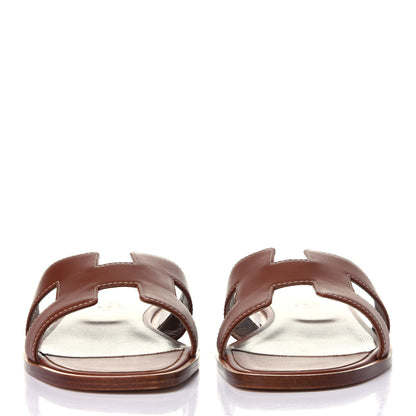 Hermes Box Calfskin Oran Sandals 37.5 Gold 2 of 11