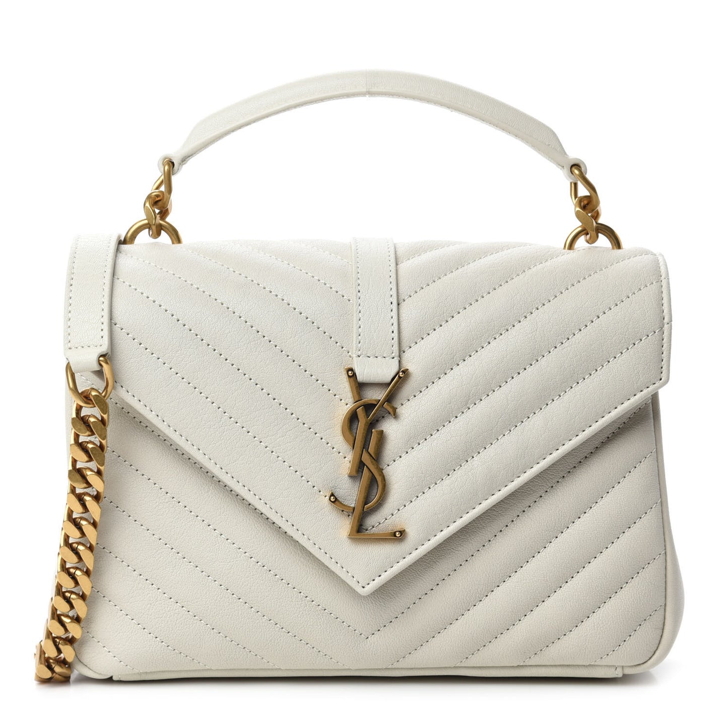 Sheepskin Matelasse Chevron Monogram Medium College Bag Crema Soft