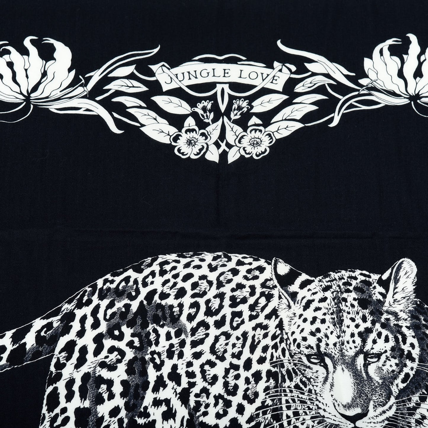 Cashmere Silk Jungle Love Tattoo Shawl 140 Bleu Black White