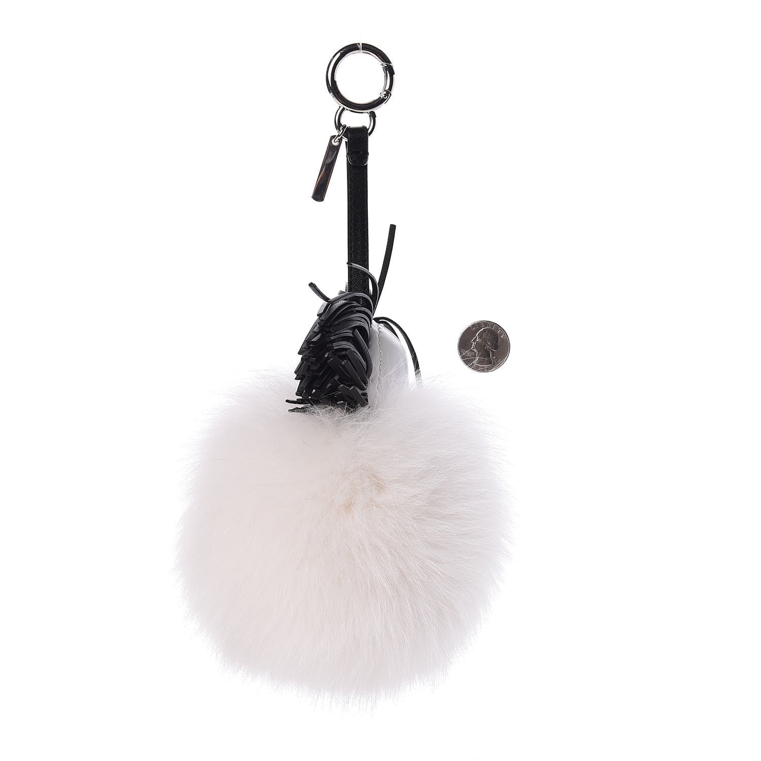 Fendi Lambskin Fox Fur Super Karlito Pom Pom Bag Charm Black White 2 of 4