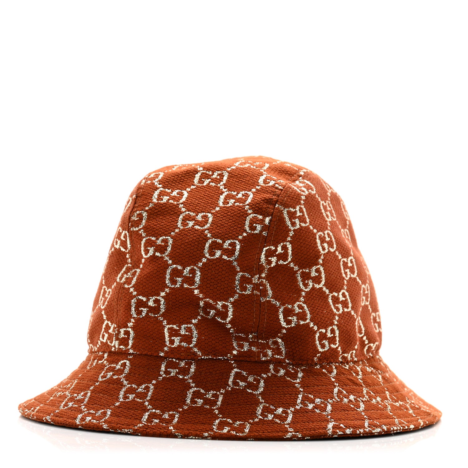 Gucci Canvas Lame GG Monogram Bucket Hat M Burnt Orange Silver 1 of 11