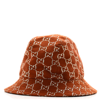 Gucci Canvas Lame GG Monogram Bucket Hat M Burnt Orange Silver 1 of 11