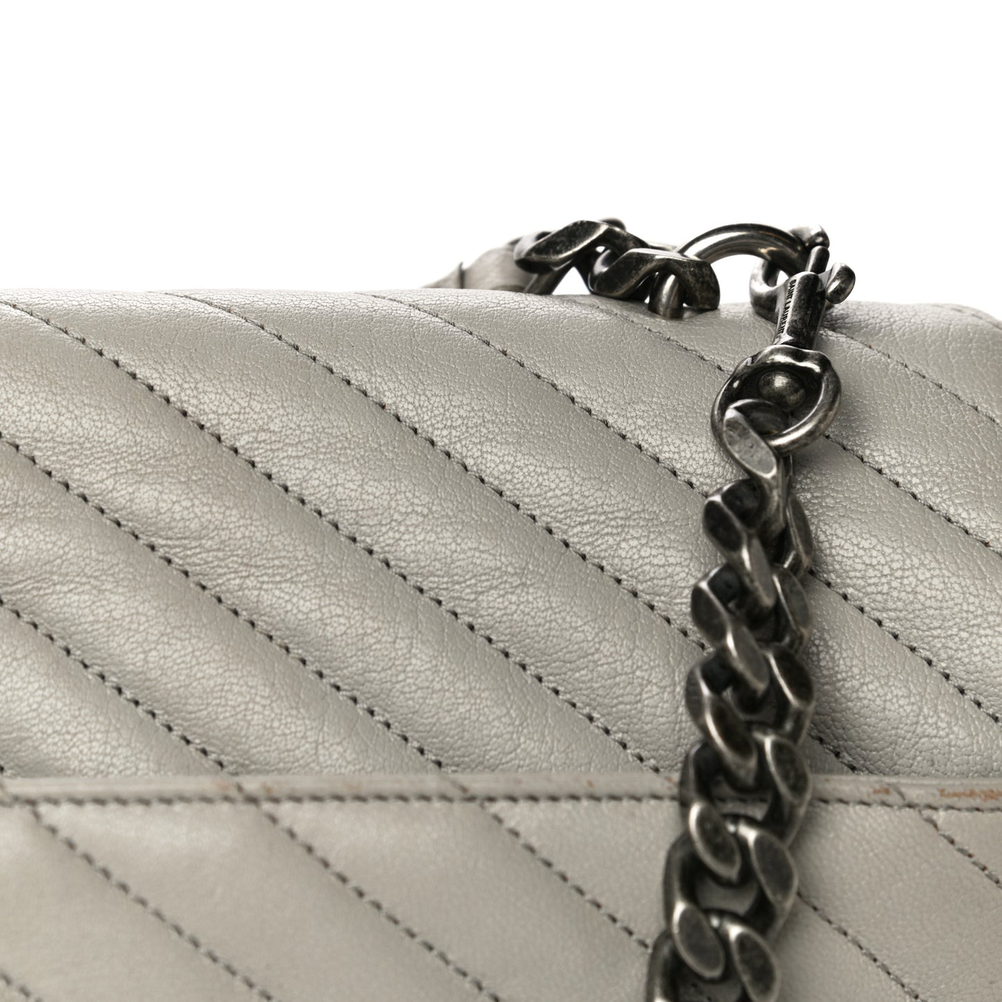 Sheepskin Matelasse Large Monogram College Satchel Light Grey