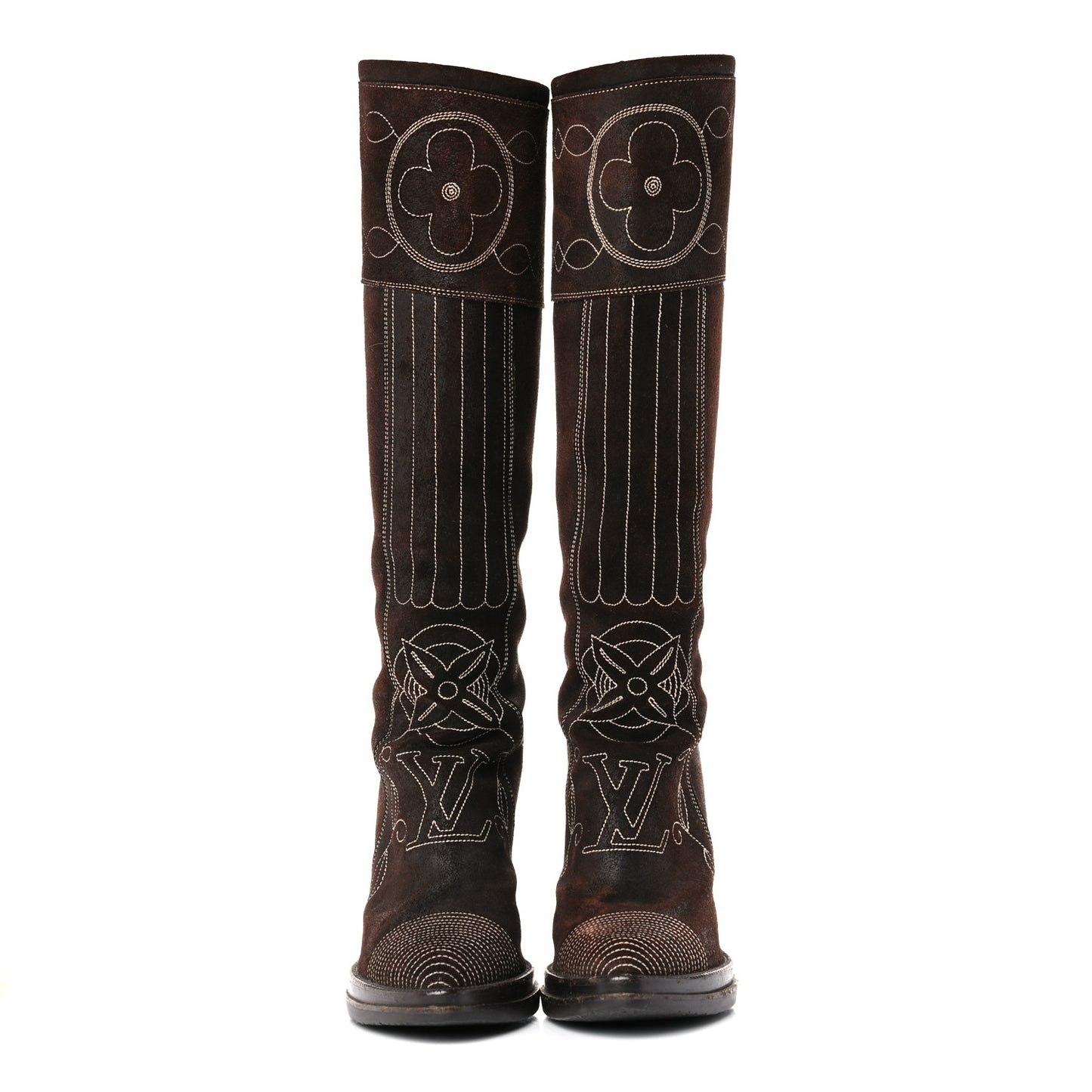 Suede Cowboy Knee High Tall Boots 36.5 Brown