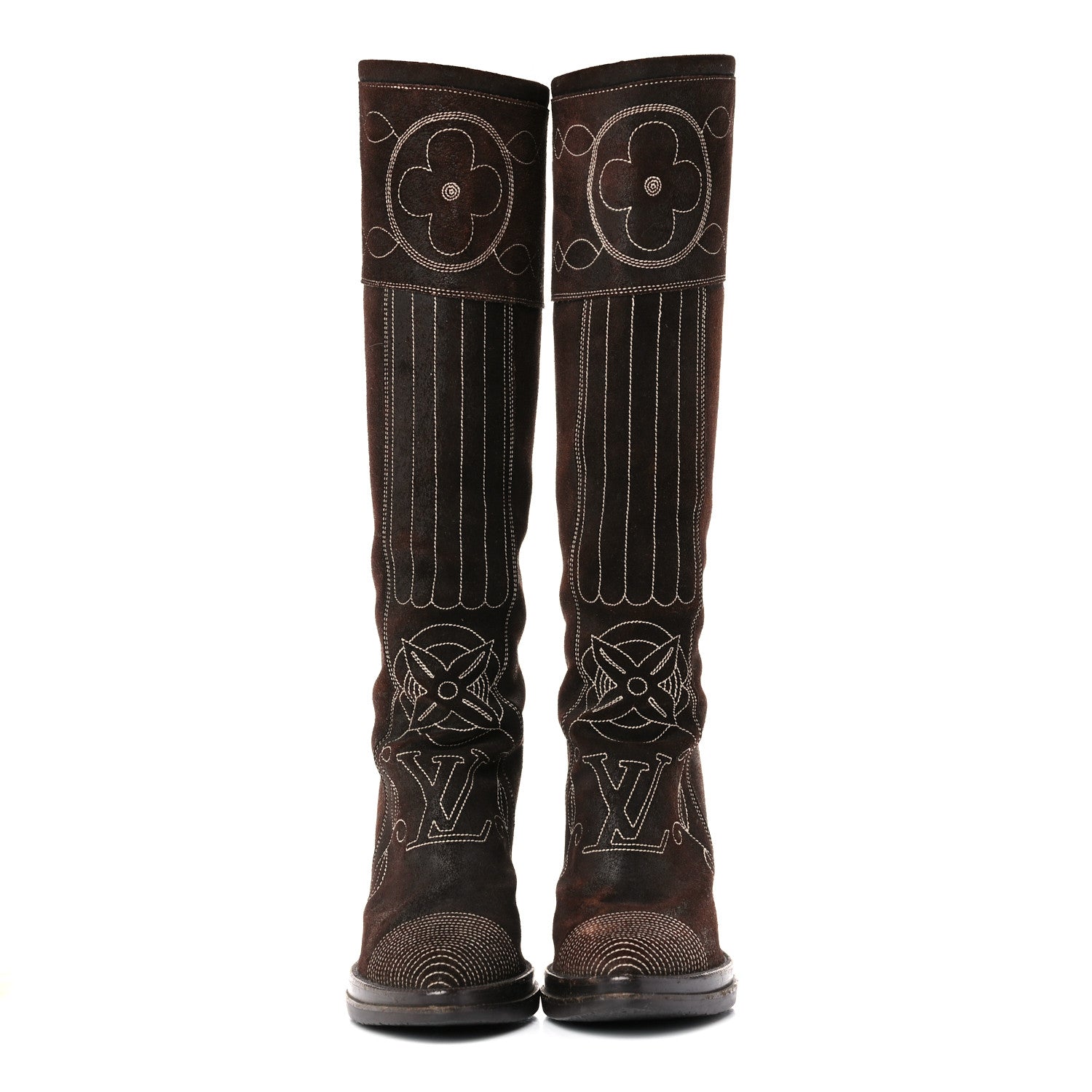 Louis Vuitton Suede Cowboy Knee High Tall Boots 36.5 Brown 2 of 19