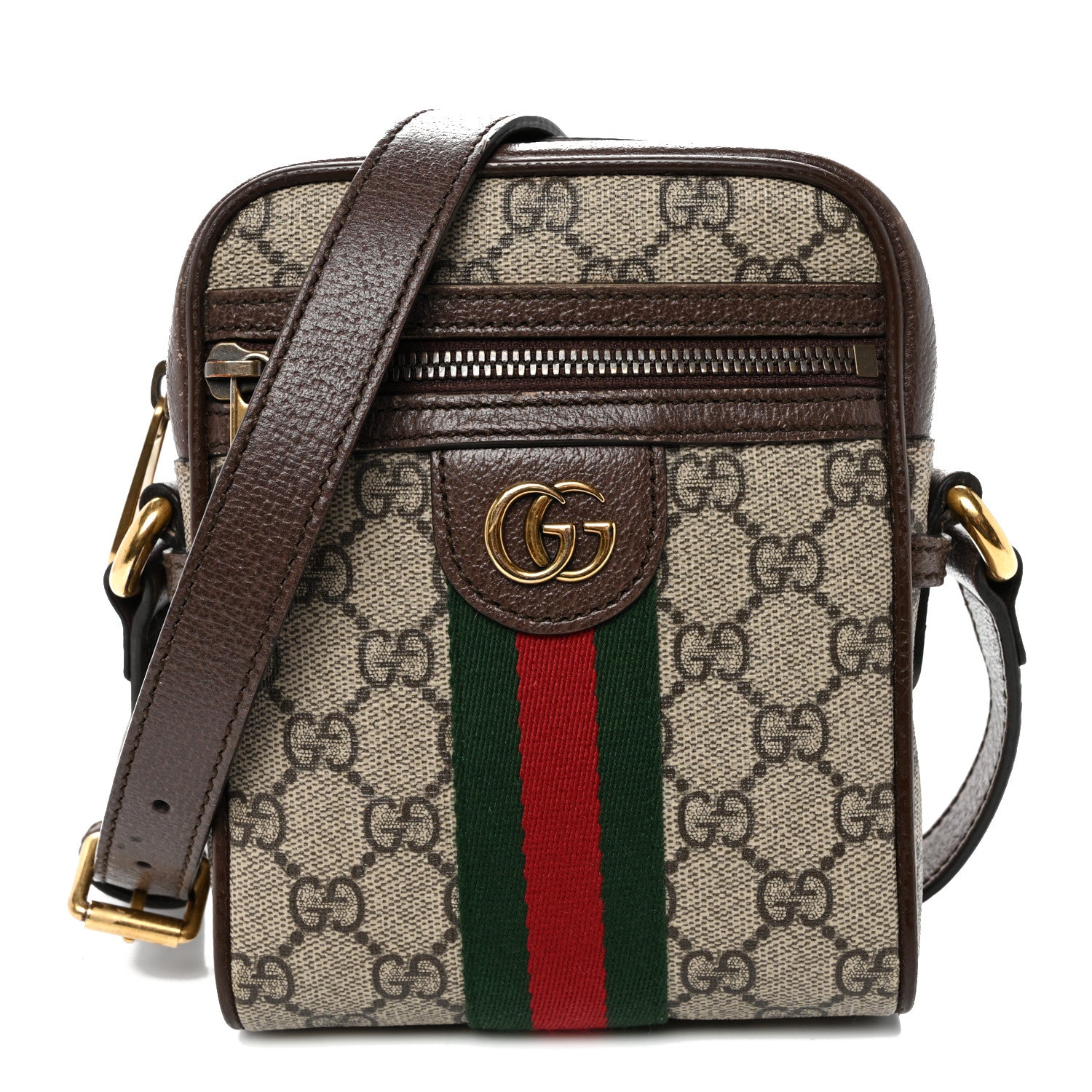 Gucci GG Supreme Monogram Web Mini Ophidia Messenger Brown 1 of 11