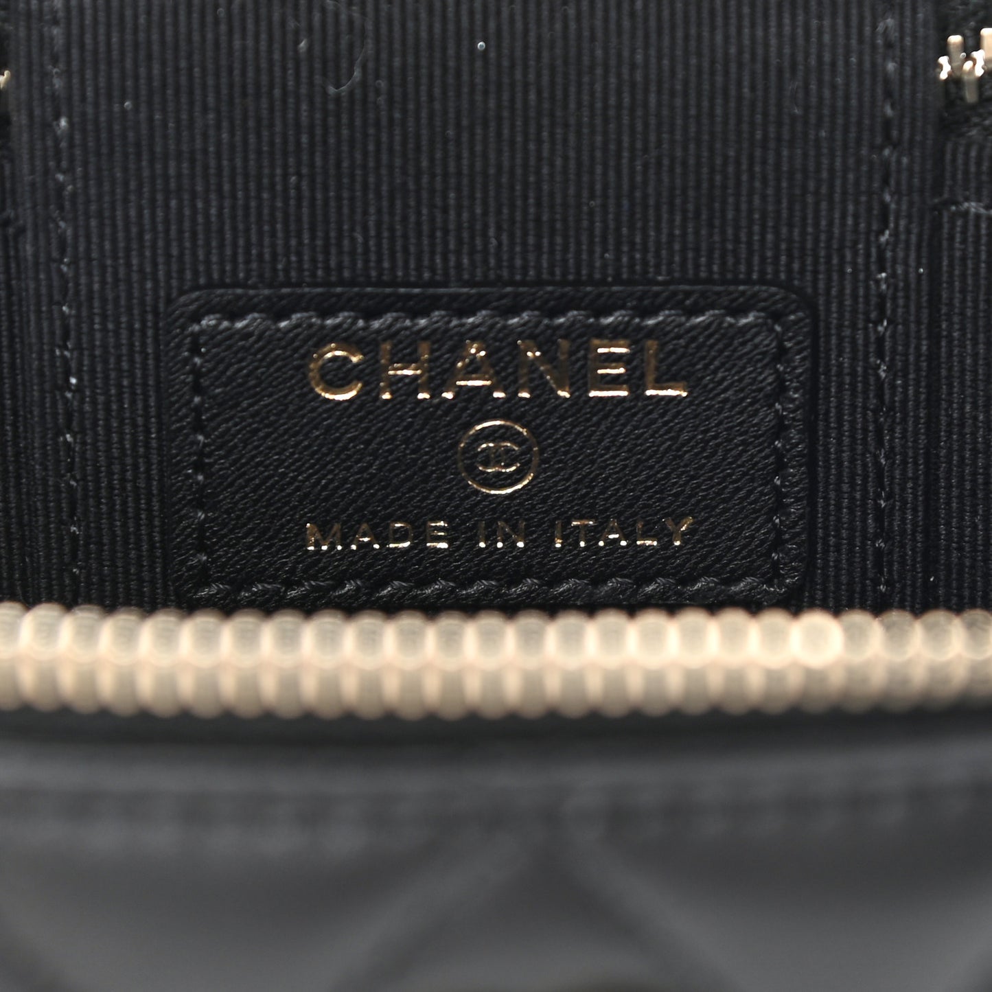 Lambskin Quilted Mini Vanity Case With Pearl Chain Black