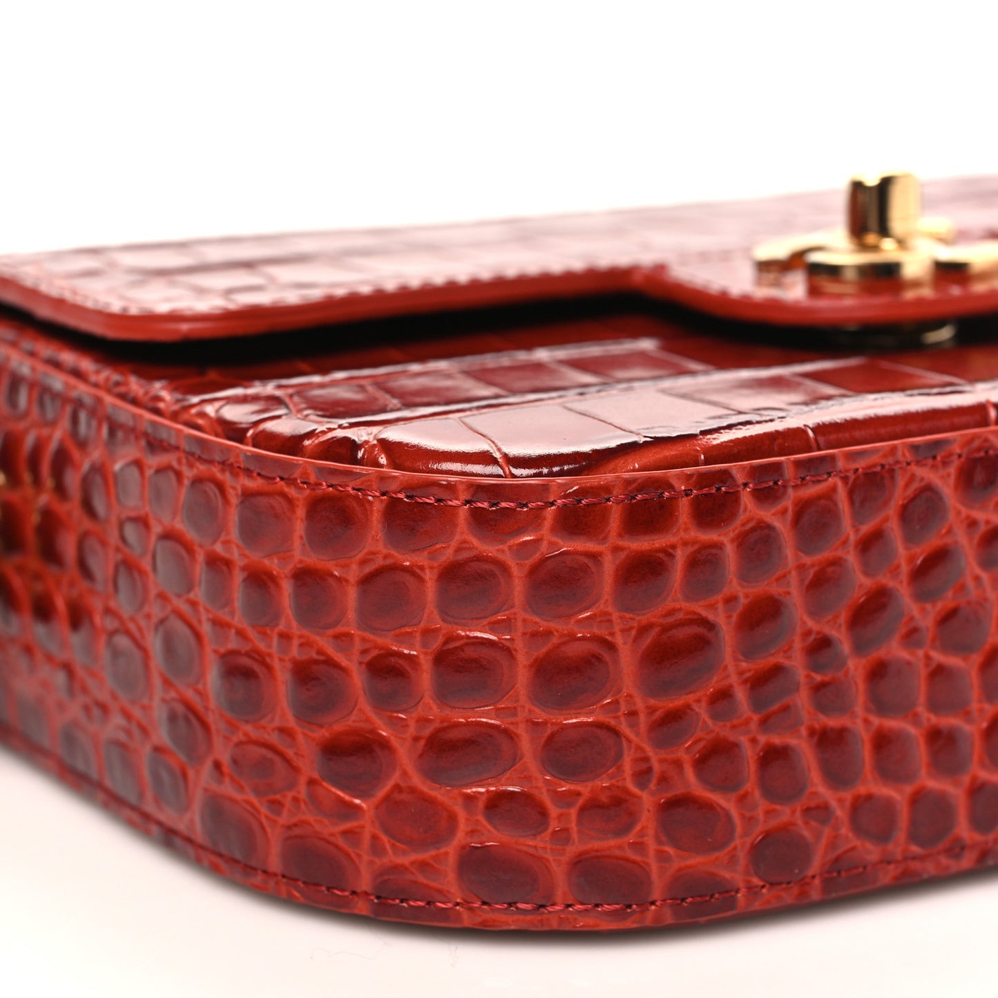 Calfskin Crocodile Embossed Turn Around Mini Flap Burgundy