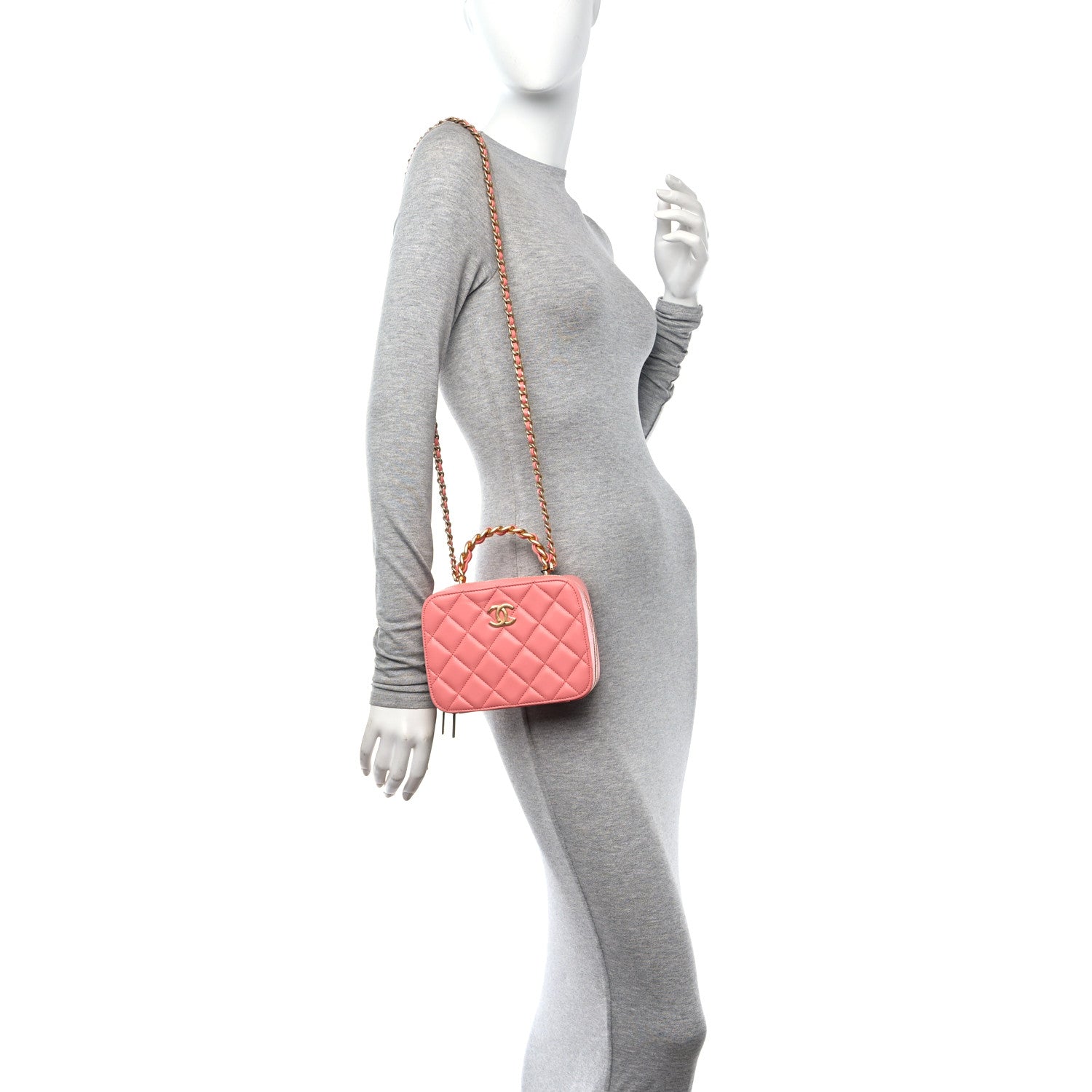 Chanel Lambskin Quilted Top Handle Small Vanity Case Pink 2 of 11