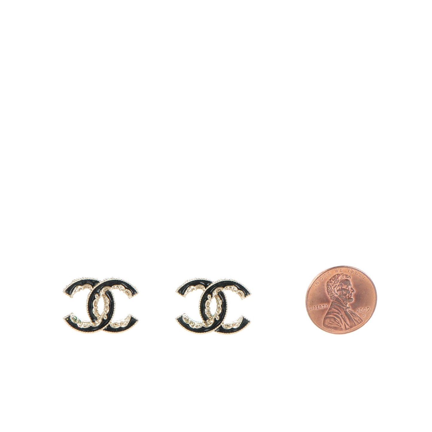Enamel CC Baroque Earrings Black Gold