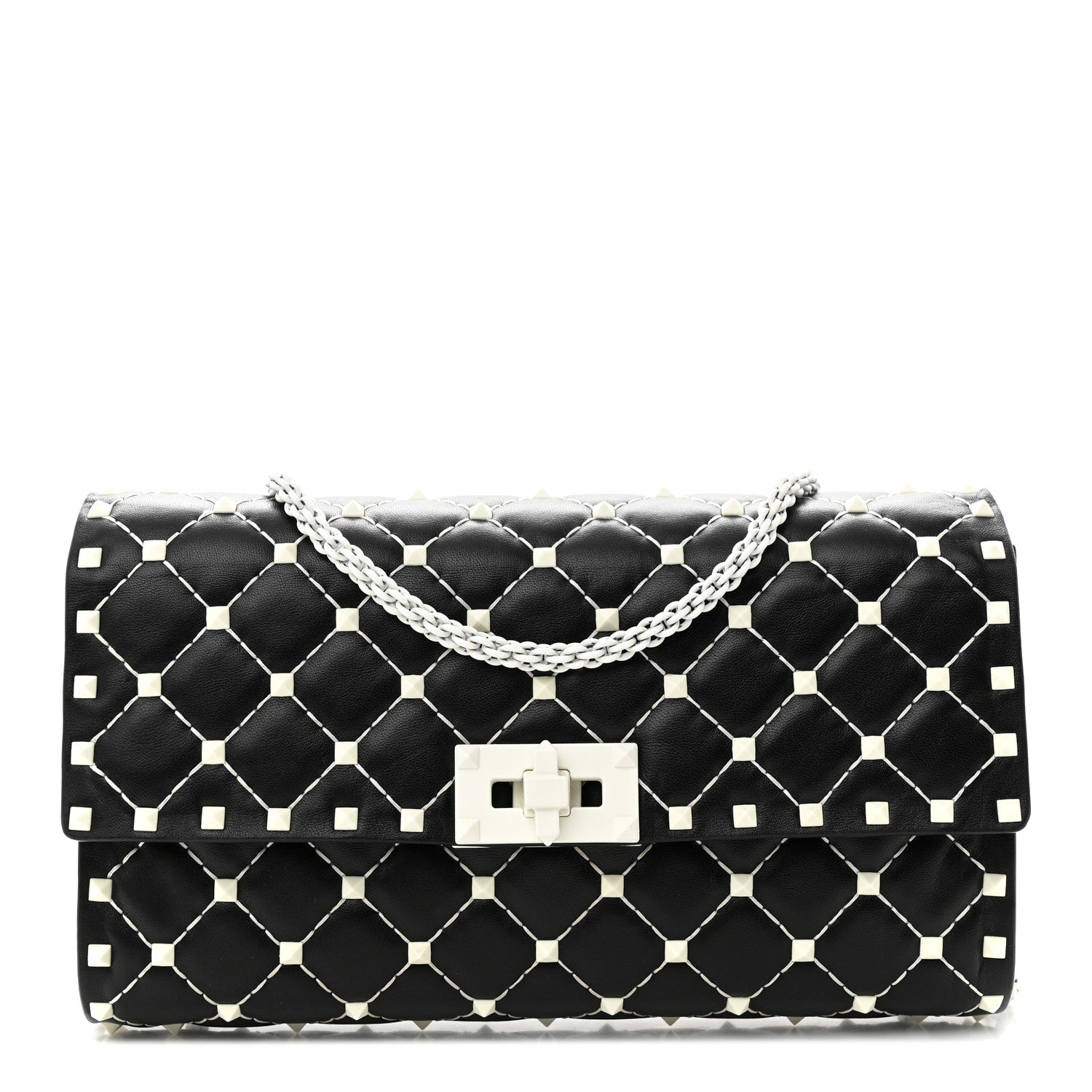 Valentino Garavani Lambskin Free Rockstud Spike Wallet On Chain Black 1 of 12