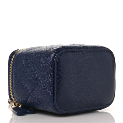 Chanel Caviar Quilted Mini Vanity Case With Chain Navy Blue 4 of 11