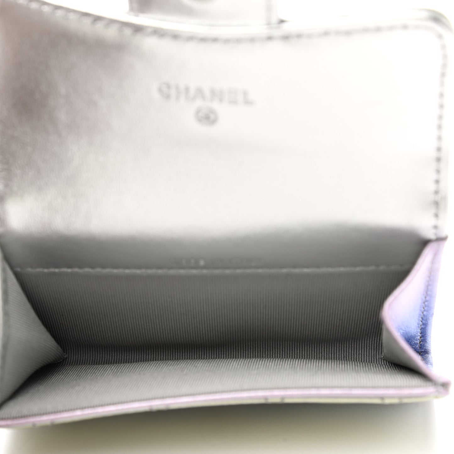 Gradient Metallic Calfskin Quilted Flap Card Holder Wallet Silver Blue Yellow Purple