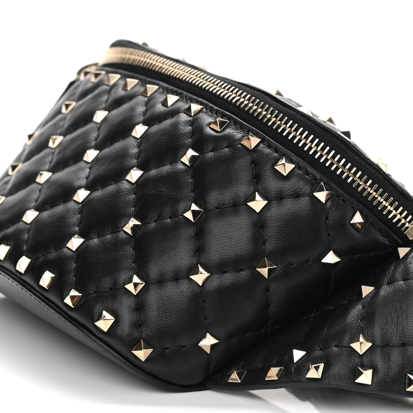 Lambskin Rockstud Spike Belt Bag 85 Black