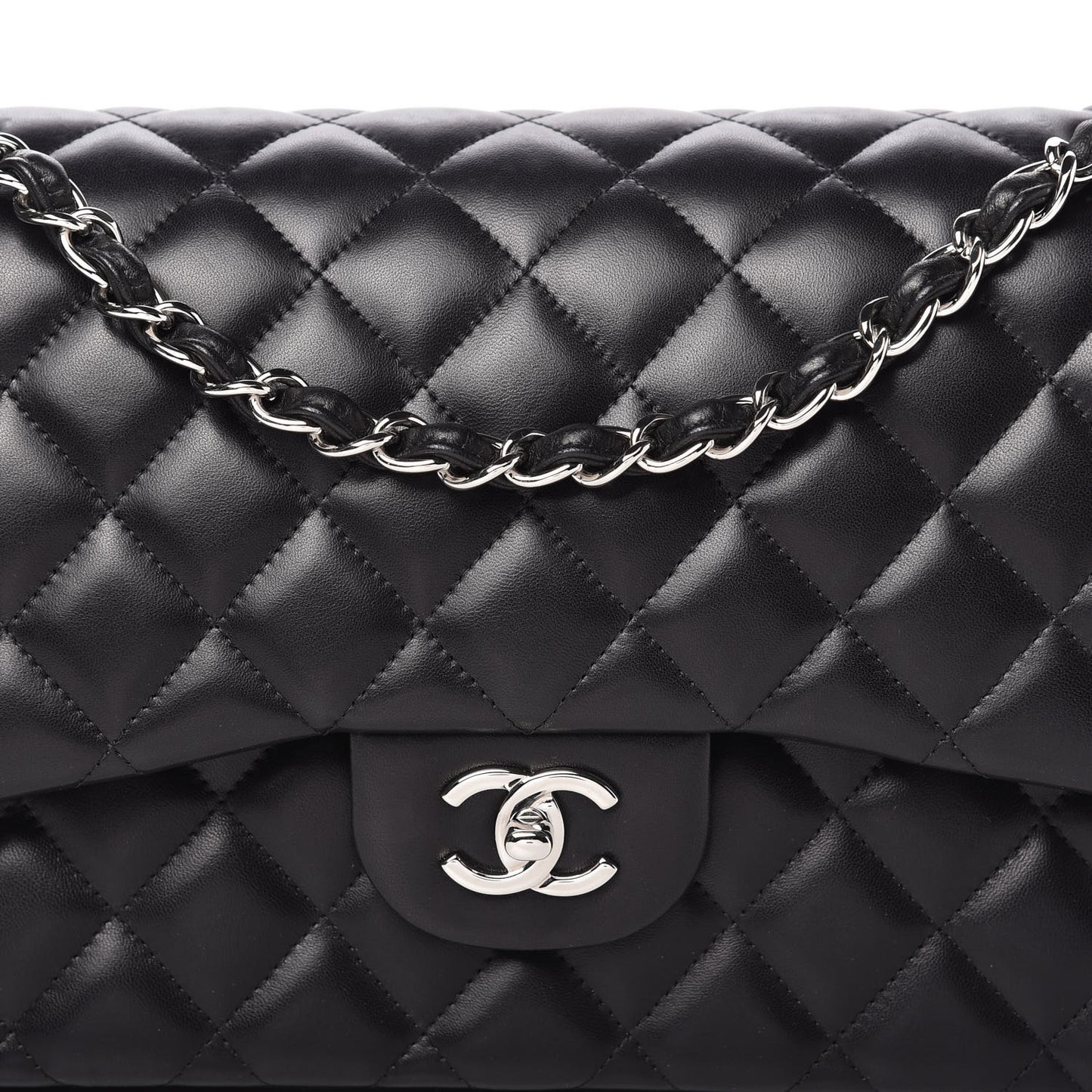Lambskin Quilted Jumbo Double Flap Black
