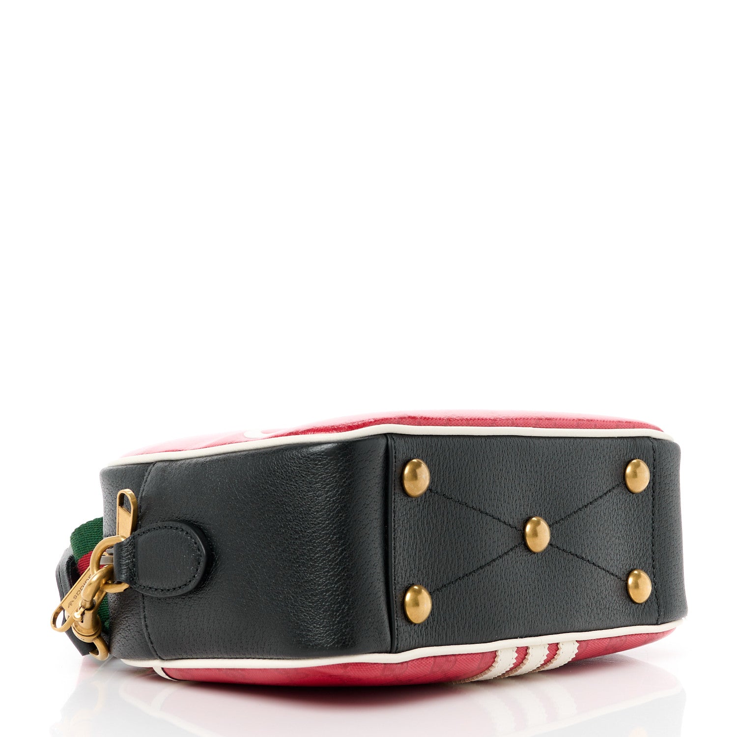 Gucci X ADIDAS Crystal Vintage Monogram Textured Dollar Calfskin Web Trefoil Logo Small Messenger Bag Hibiscus Red Off White Black 4 of 11