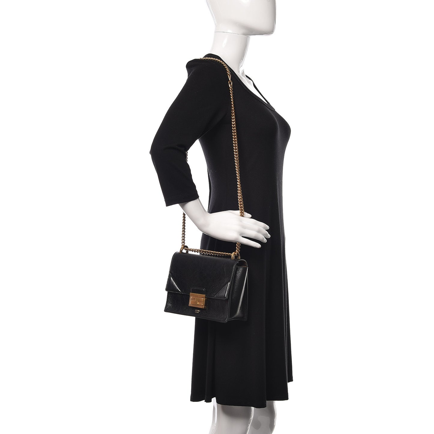 Agnello Old Shine Small Kan U Shoulder Bag Black