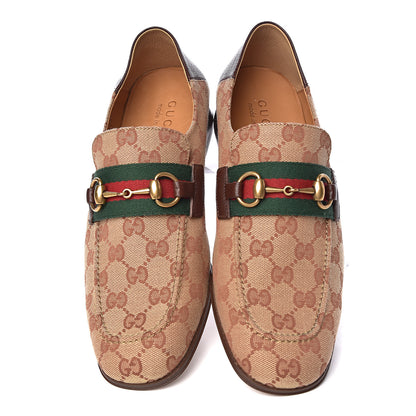 Gucci GG Monogram Goatskin Web Mens Horsebit Loafers 7 Beige Ruggine Light Brown 9 of 10