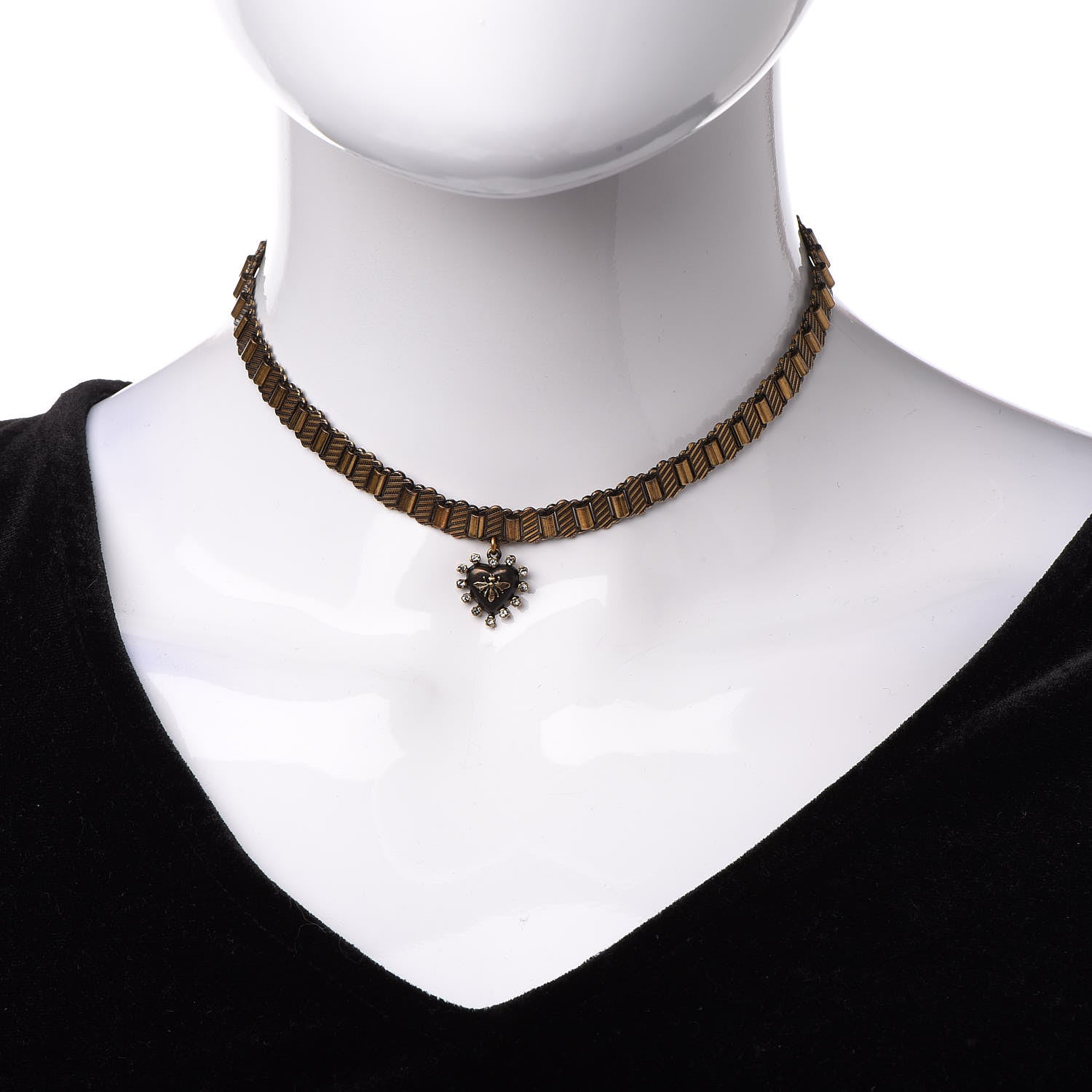 Christian Dior Metal Heart Choker Necklace Aged Gold 2 of 5