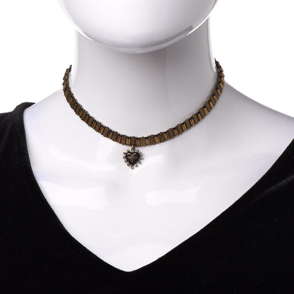 Christian Dior Metal Heart Choker Necklace Aged Gold 2 of 5