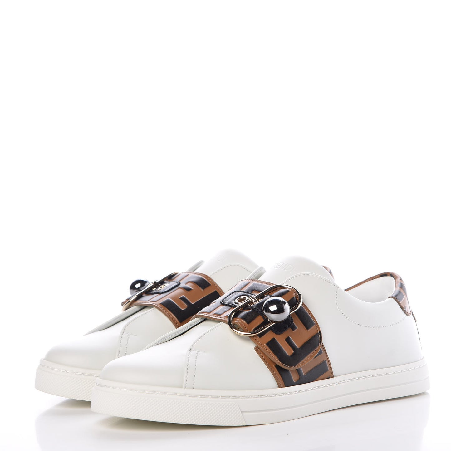 Vitello FF Embossed Pearland Slip On Sneakers 36 White Tobacco Moro