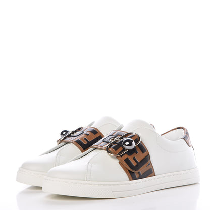 Fendi Vitello FF Embossed Pearland Slip On Sneakers 36 White Tobacco Moro 3 of 9