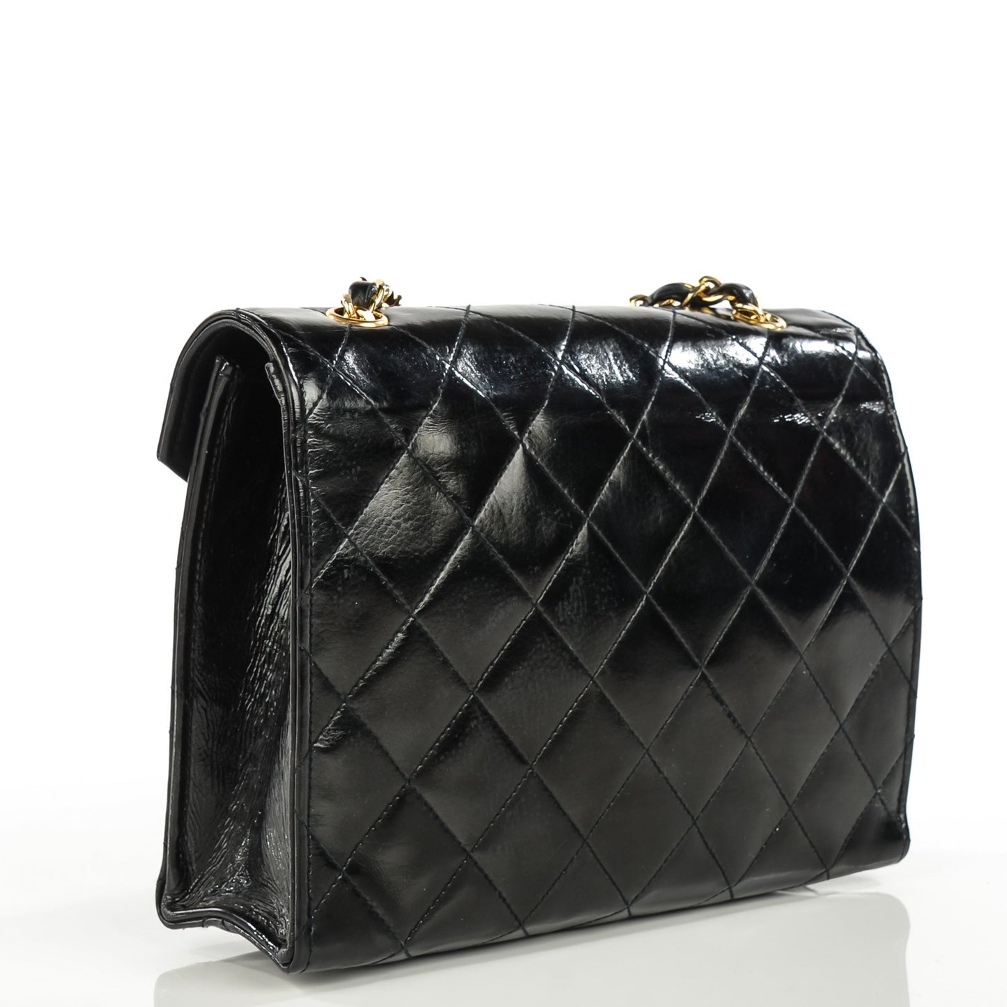 Patent Quilted Envelope Flap Black