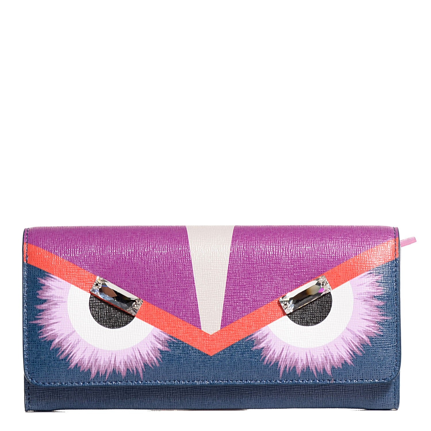 Fendi Vitello Elite Crystal Eye Monster Continental Wallet Cobalt Lavender Pink 1 of 9