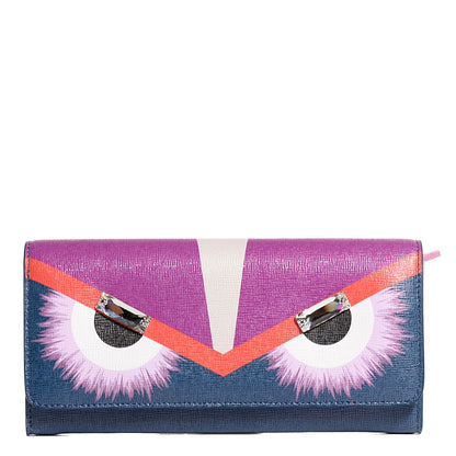 Fendi Vitello Elite Crystal Eye Monster Continental Wallet Cobalt Lavender Pink 1 of 9
