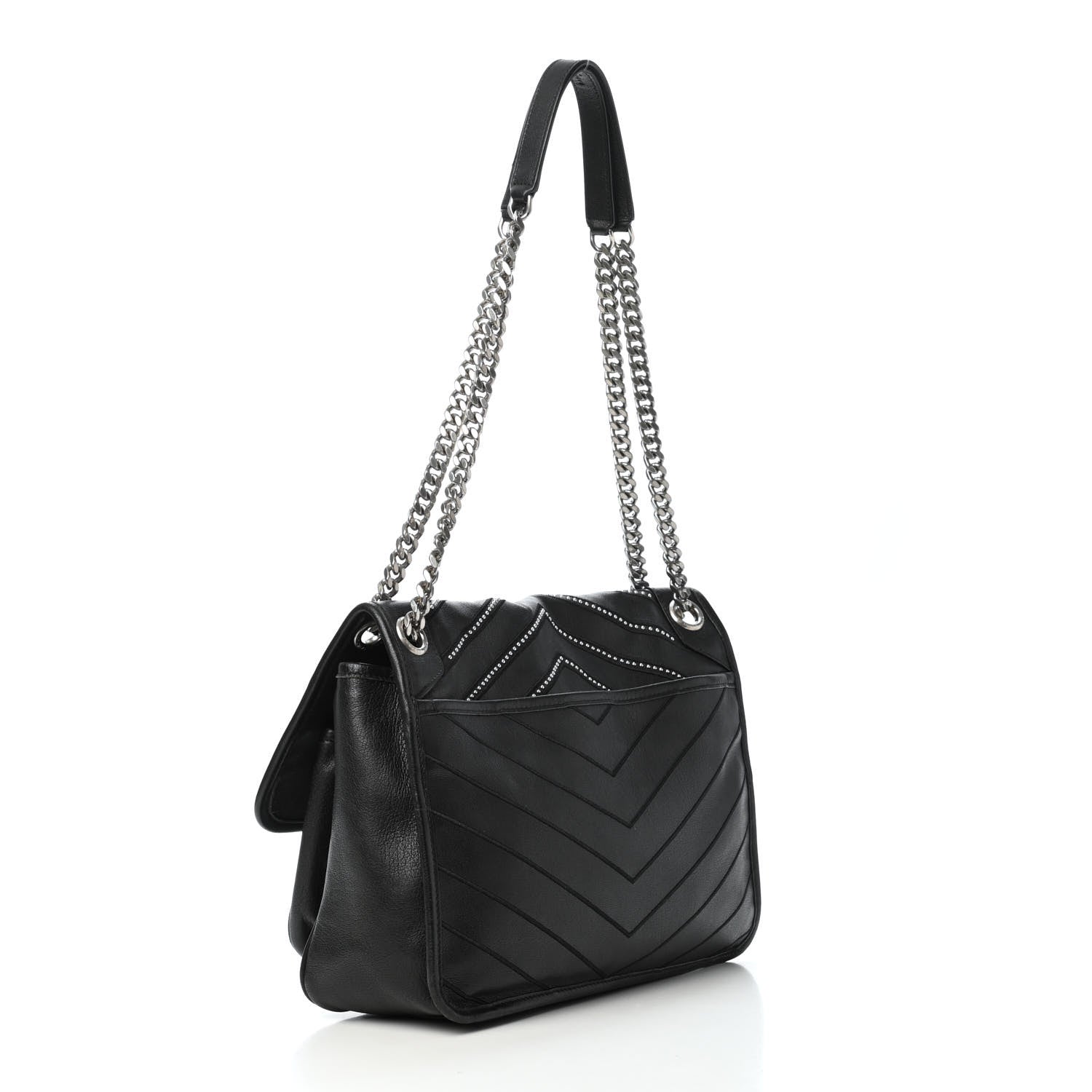 Saint Laurent Lambskin Matelasse Monogram Microstud Medium Niki Chain Satchel Black 2 of 4