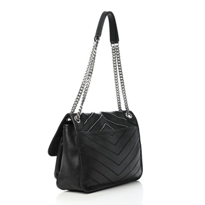 Saint Laurent Lambskin Matelasse Monogram Microstud Medium Niki Chain Satchel Black 2 of 4
