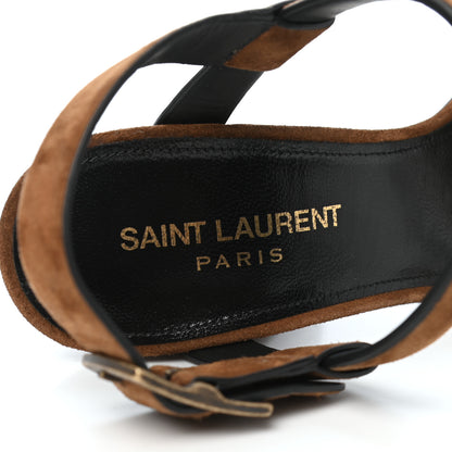 Saint Laurent Suede Oak 100 Ankle Strap Sandals 37.5 Land 6 of 8
