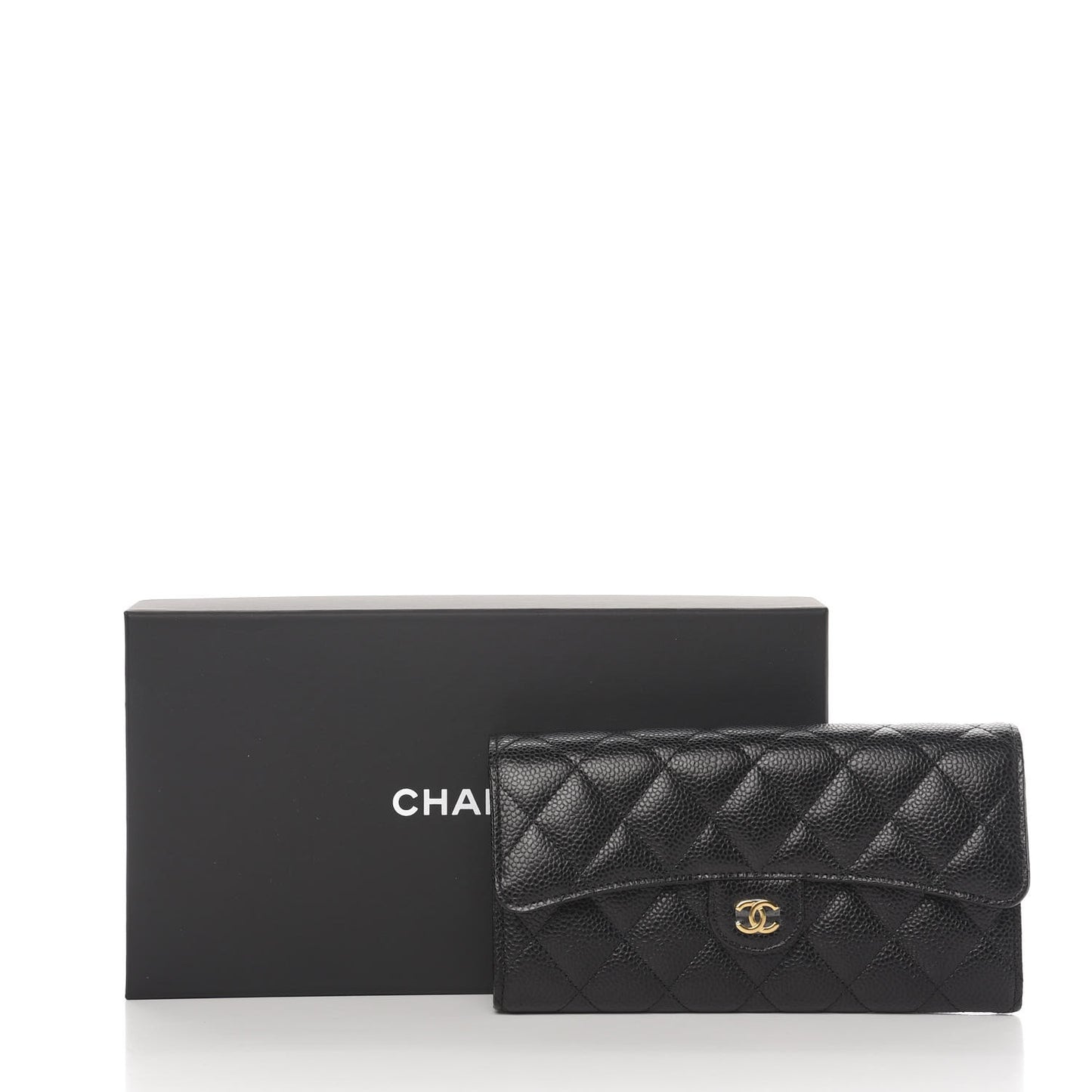 Caviar Quilted Large Flap Gusset Wallet Black