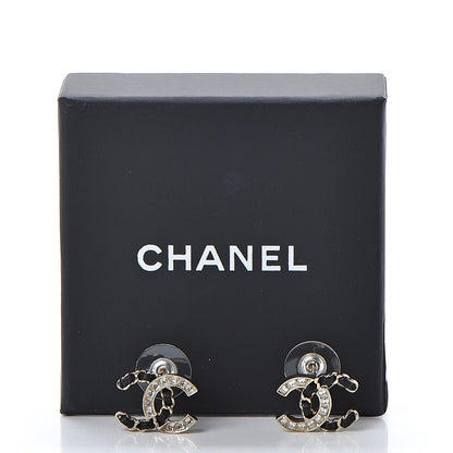 Chanel Crystal Baguette Lambskin Chain CC Vintage Allure Stud Earrings Black Gold 5 of 5