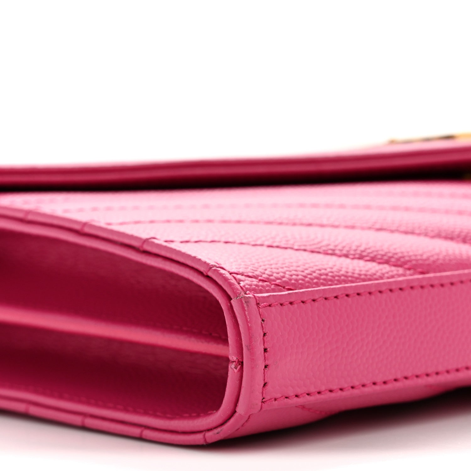 Saint Laurent Grain De Poudre Matelasse Chevron Monogram Chain Wallet Hot Pink 9 of 12