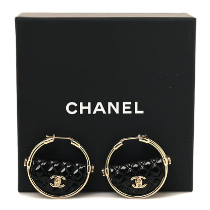 Chanel Metal Resin Quilted Flap Bag Hoop Earrings Black Gold 5 of 5
