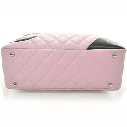 Chanel Calfskin Quilted Large Cambon Bowler Pink Black 3 of 10