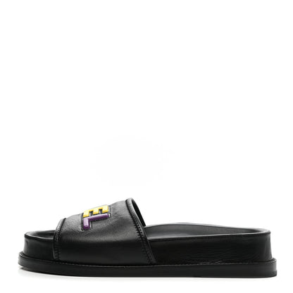 Chanel Lambskin Cha-Nel Mule Sandals 39.5 Black Multicolor 1 of 11