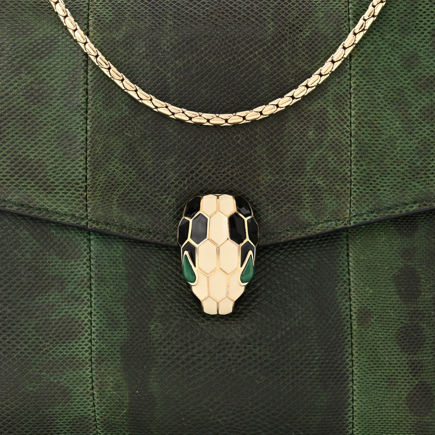 Shiny Lizard Serpenti Forever Medium Shoulder Bag Green