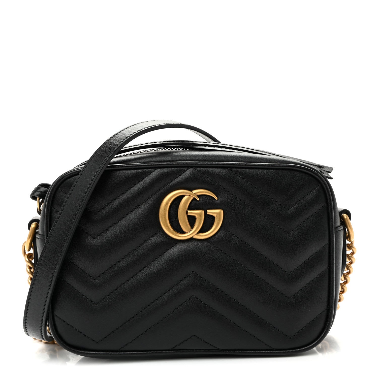 Gucci Calfskin Matelasse Mini GG Marmont Chain Shoulder Bag Black 1 of 10