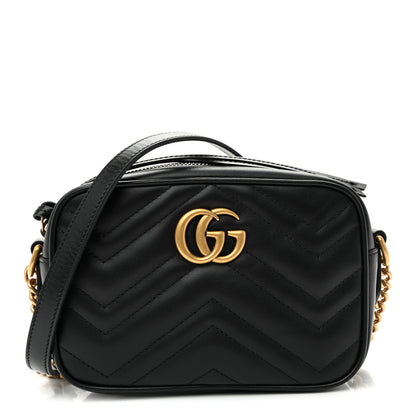 Gucci Calfskin Matelasse Mini GG Marmont Chain Shoulder Bag Black 1 of 10