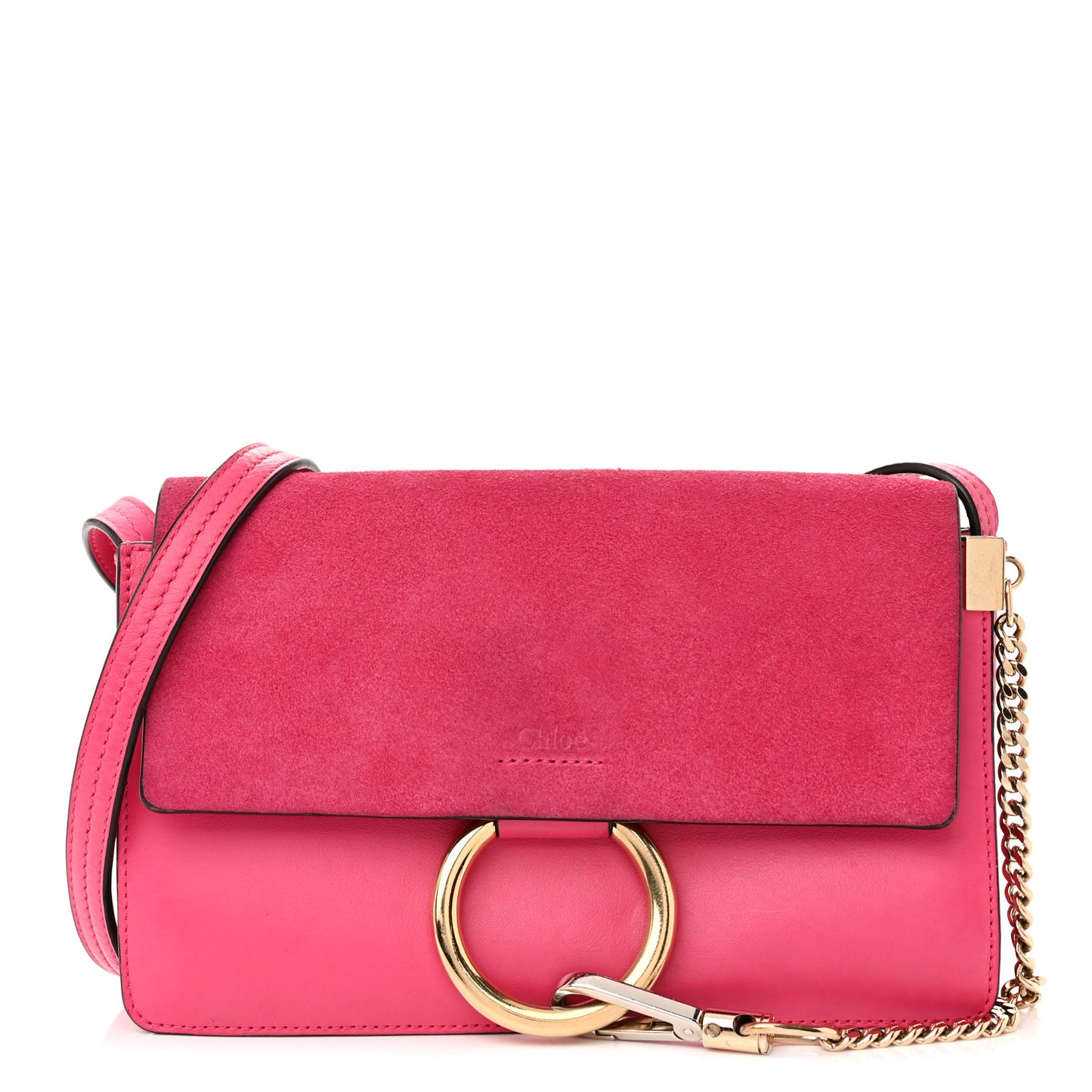 Suede Calfskin Small Faye Shoulder Bag Fuchsia Rose