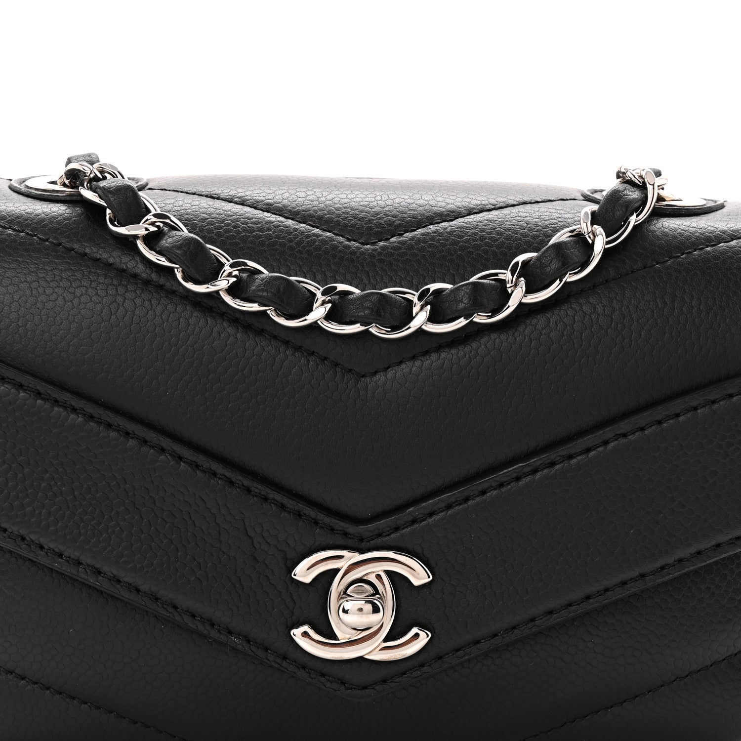 Chanel Caviar Chevron Quilted Small Single Flap Black 8 of 10